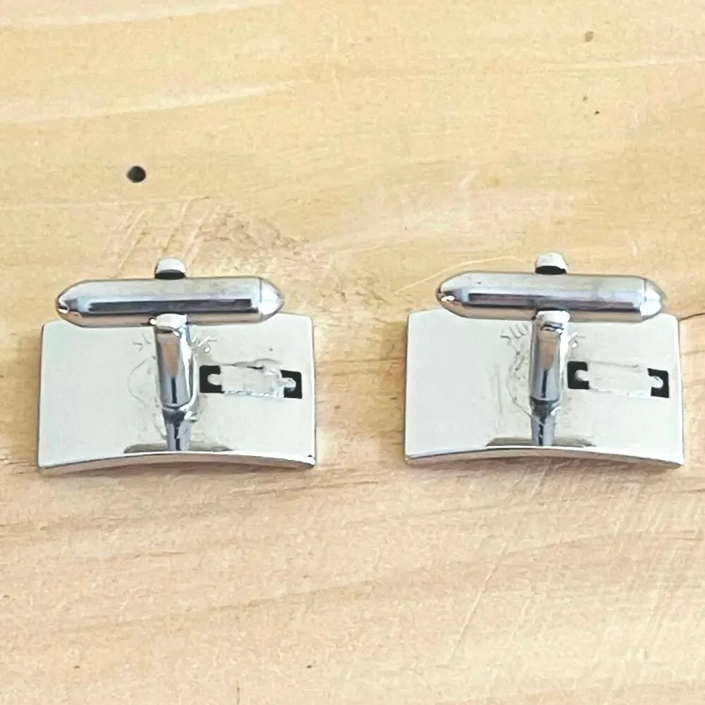 2 Pair Vtg Cufflinks (1) SWANK Rhinestone Silver Tone Jewelry Accessories